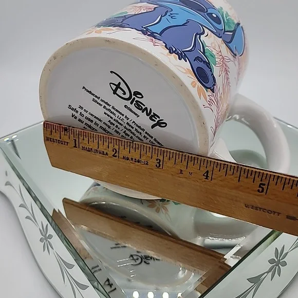 Disney Lilo & Stitch Tropical 20oz Ceramic Mug Large Floral White Teal Inside - Picture 9 of 12
